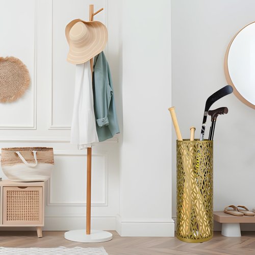 Gloserin Metal Round Umbrella Stand Rack,Free Standing Umbrella Holder Bin, Canes Walking Sticks Holder for Entryway, Home, Office,Gold