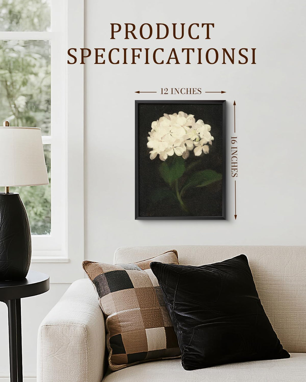 Bzstyleart Metal Framed Wall Art - Textured Hydrangea Canvas Print | 12 x 16 Inch Aesthetic Decor