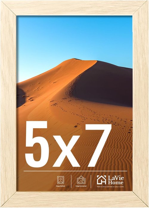 LaVie Home 5x7 Picture Frame - Classic Oak Frame with HD Plexiglas for Vertical/Horizontal Display