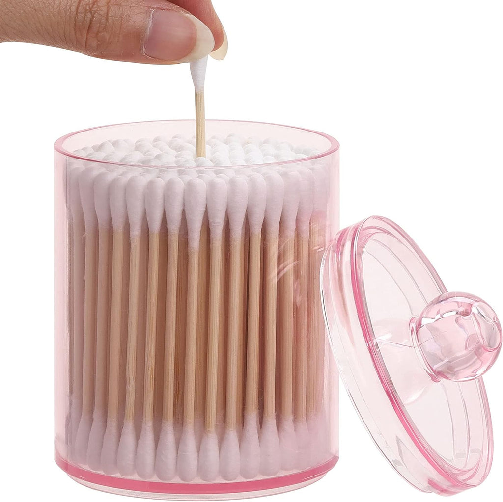 Tbestmax Apothecary Jar - 10 OZ Q-Tips Holder for Bathroom | Pink Cotton Ball & Swab Organizer