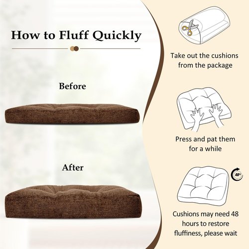 downluxe Chair Cushions for Dining Chairs 4 Pack, Tufted Indoor Chair Pads with Non-Slip Bottom, U-Shaped Kitchen Chair Cushions, 17"x17"x4", Brown