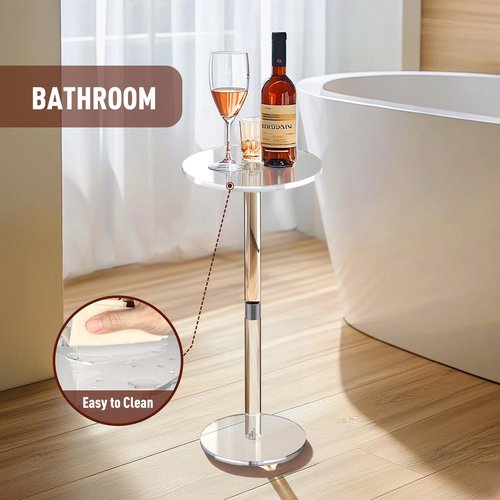 Cilinta 9.8" Round Clear Acrylic End Table - Modern Small Space Side Table for Living Room, Bedroom, Office, Outdoor | Sturdy, Easy to Install, Multi-Purpose
