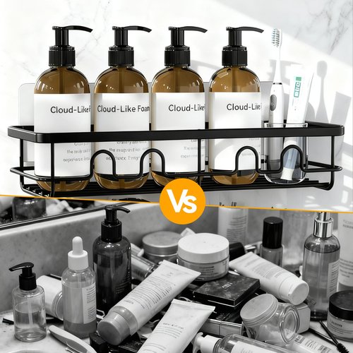 Dimyno Adhesive Shower Caddy, Large Capacity Shower Racks for Inside Shower, No Drill Bathroom Shower Organizer and Storage, 2 Pack Black Bathroom Shelves, Home Decor Rv Accessories, Apartment