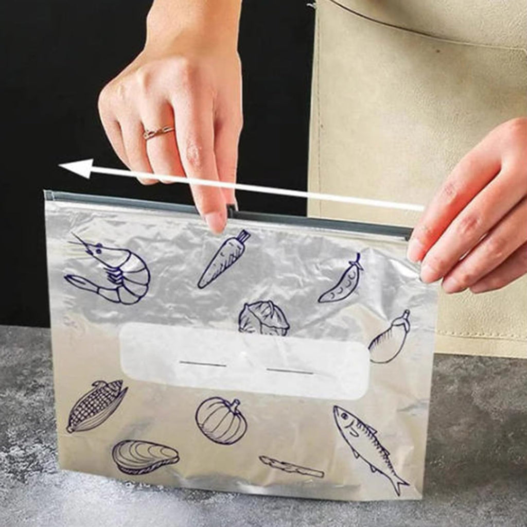 Reusable Aluminum Foil Sealable Storage Bags, 2025 New Resealable Vacuum Zipper Pouches for Food, Stand Up Foil Sealable Bags with Label and Zip Lock for Vegetable Fruit Meat (30PCS, 3 Size)