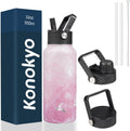 Skiennix 32 oz Insulated Stainless Steel Water Bottle - Marble Blossom | 3 Lids Included