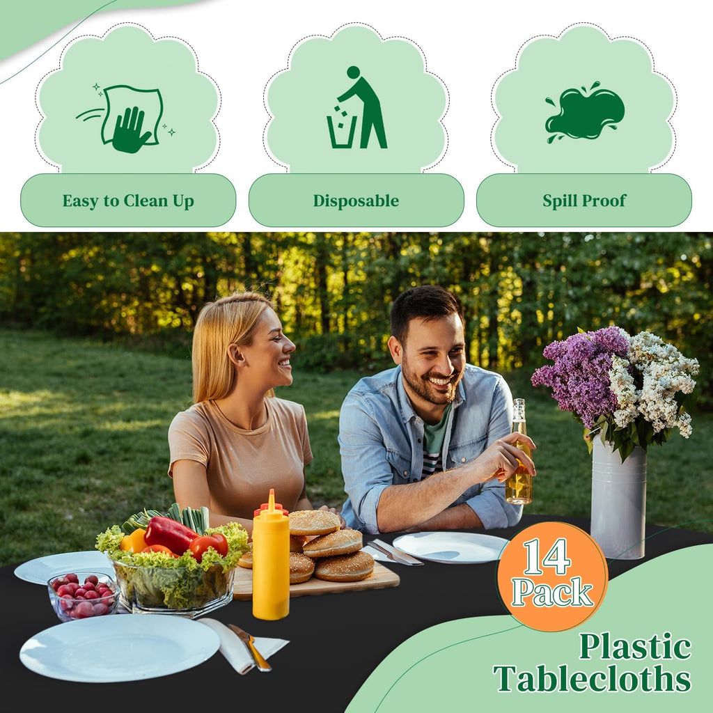 Skiennix 14-Pack Disposable Round Plastic Tablecloths - 84 Inch, Perfect for Parties & Events