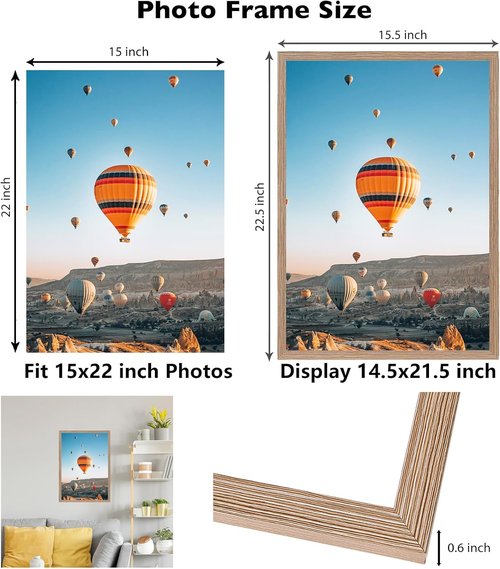 JCJMY 15x22 Rustic Brown Picture Frame - Versatile Wall Hanging for Horizontal & Vertical Photos