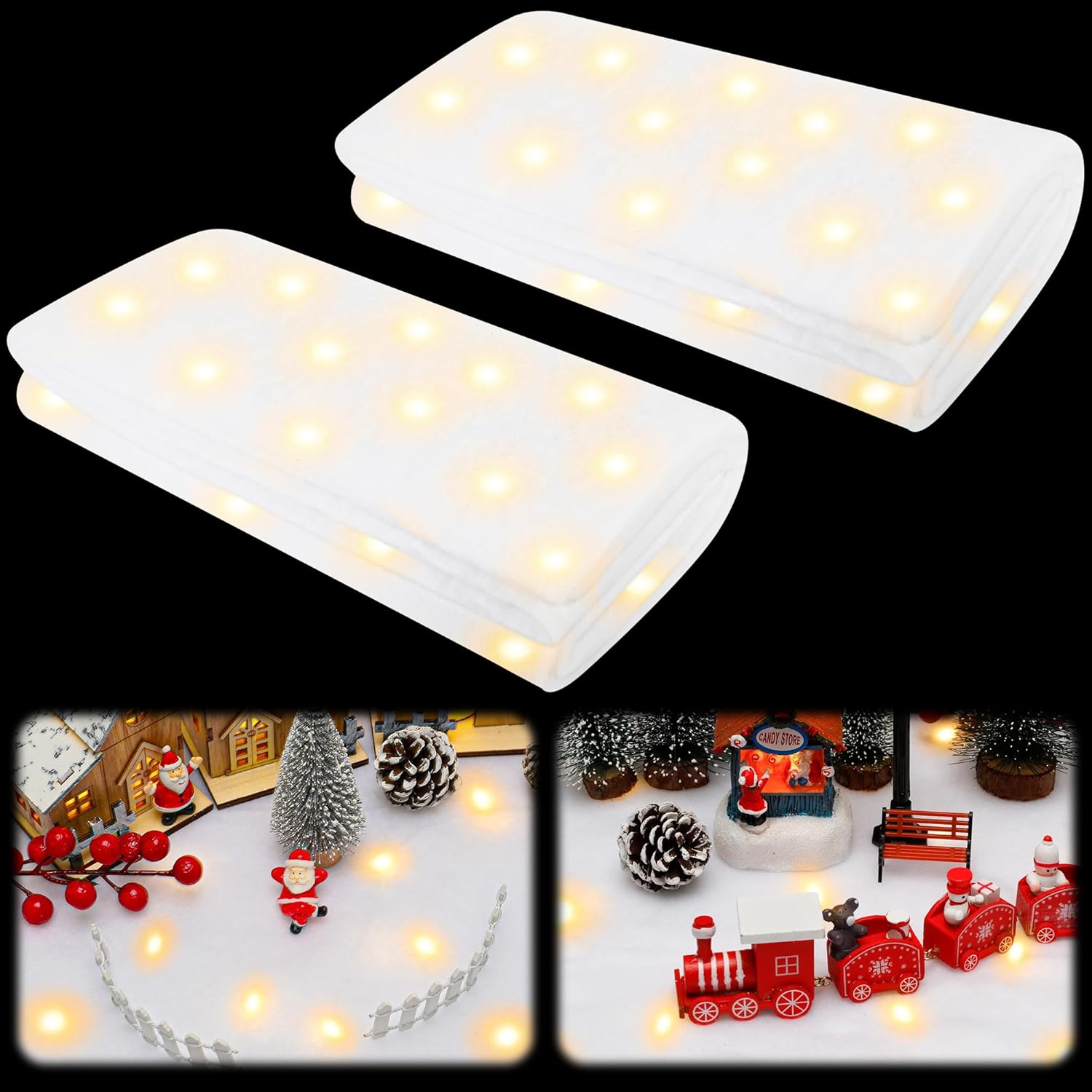 QZYL Christmas Snow Blanket Roll - 1.5 x 6FT with Lights for Festive Holiday Decorations, White