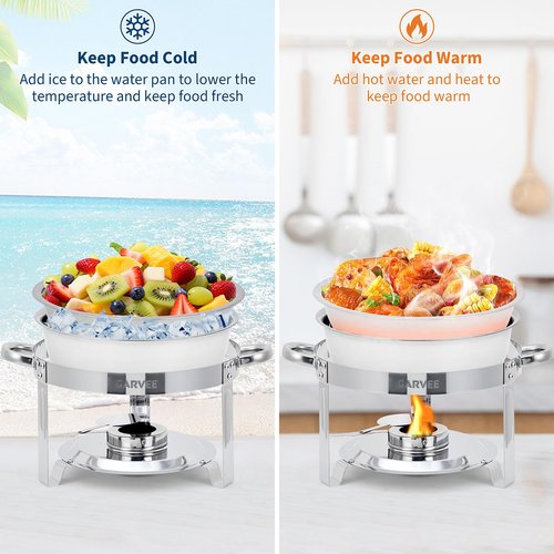 Round Chafing Dishes for Buffet, Stainless Steel Chafing Dish Buffet Set with Glass Lid, Food & Water Pans, Food Warmers Set with Fuel Holder for Weddings Parties Catering Events