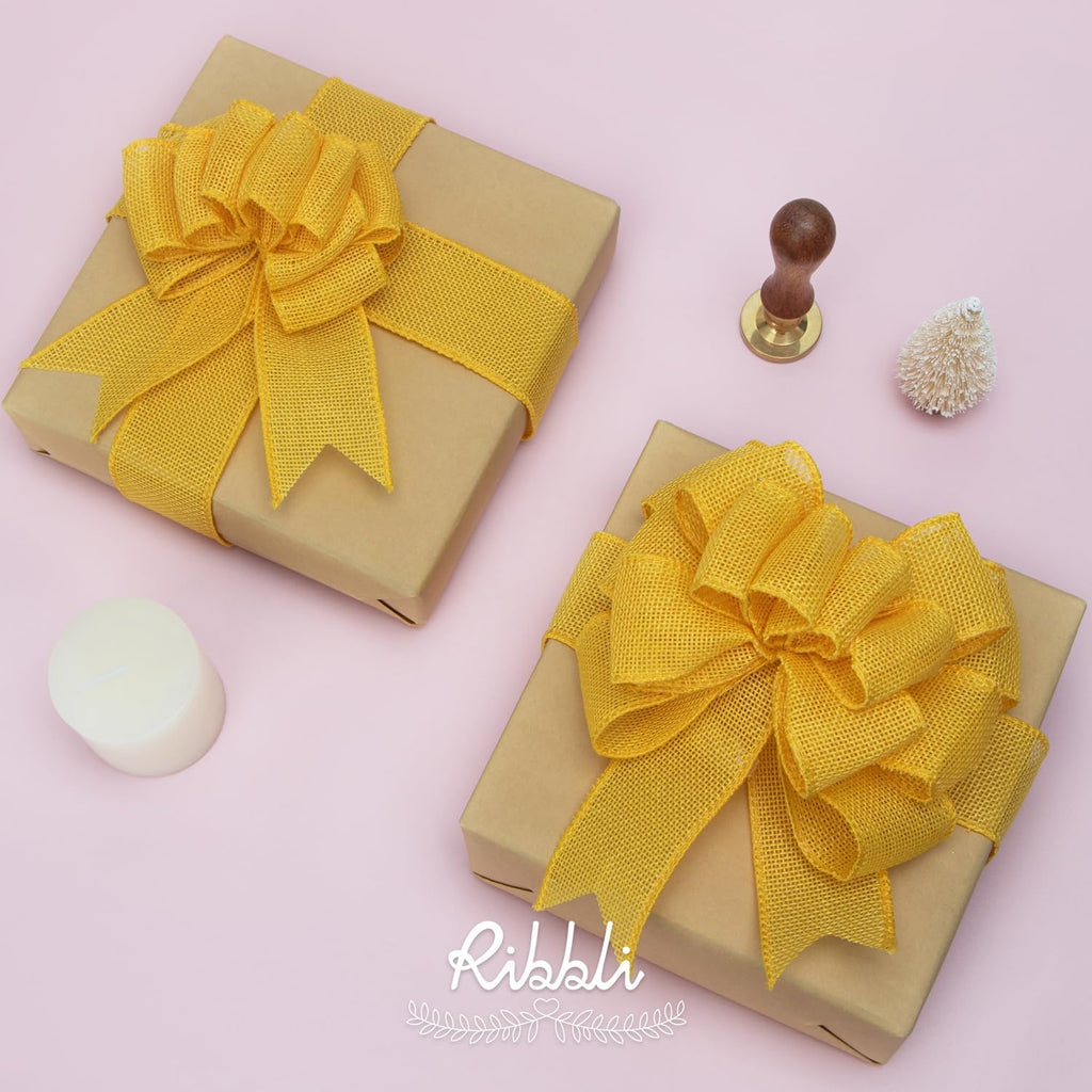 Ribbli Yellow Burlap Wired Ribbon - 1.5 Inch x 10 Yards | Perfect for Bows, Wreaths & Outdoor Decor