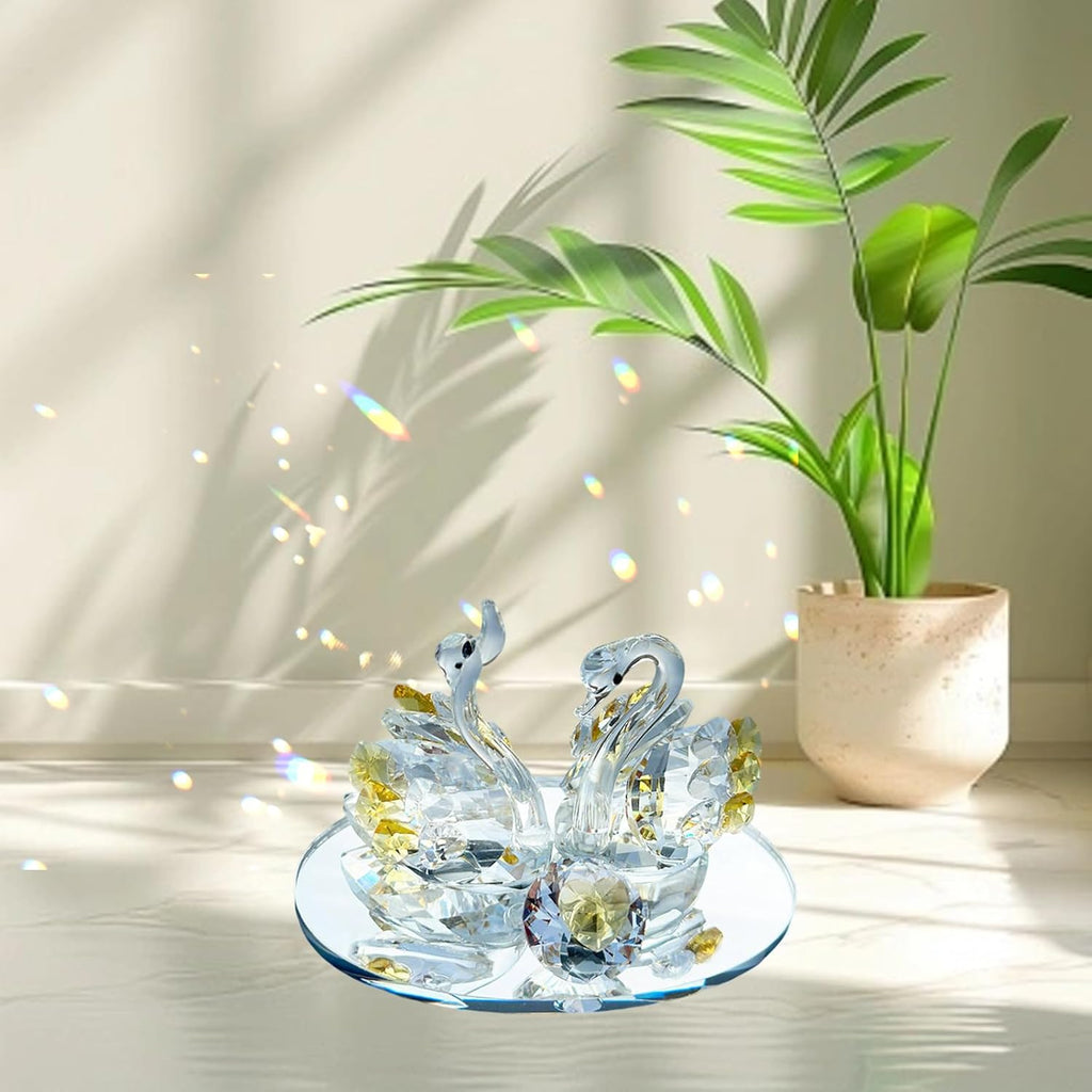 Skiennix Handcrafted Crystal Swan Figurine - Elegant Decorative Glass Sculpture for Home & Gifts (Golden)