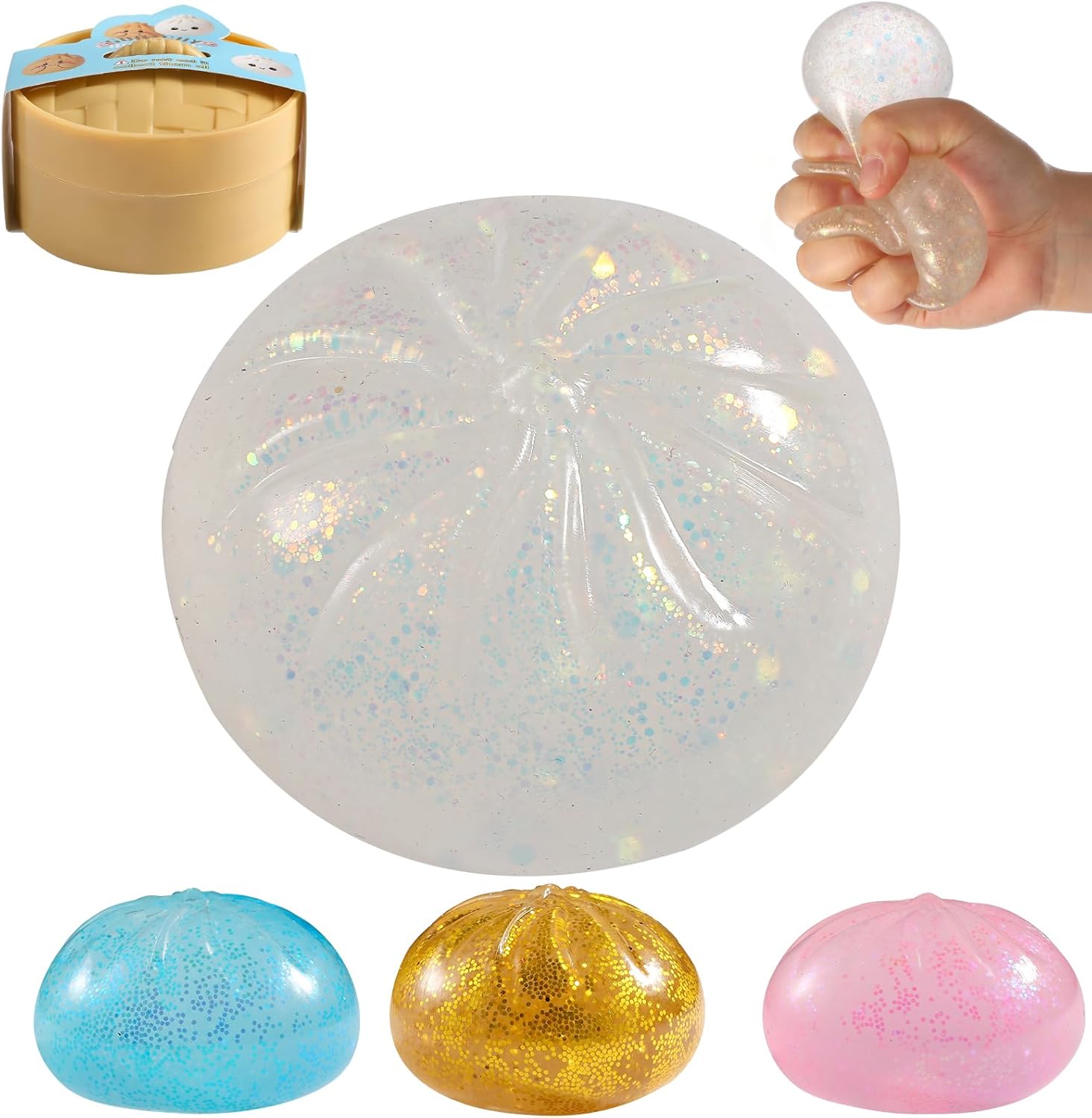 Skiennix Glitter Dumpling Squishy | Viral Stress Relief Fidget Toy - Mystery Box (Clear)
