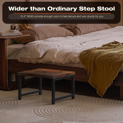 Flottian 9" Wooden Step Stools for Adults Kids,15.4" Extra Wide Heavy Duty Step Stool Holds Up to 300 lbs,Bed Step Stool for High Beds,Stools for Bedroom,Kitchen,SUV ect, Easy Assemble, Rustic Brown