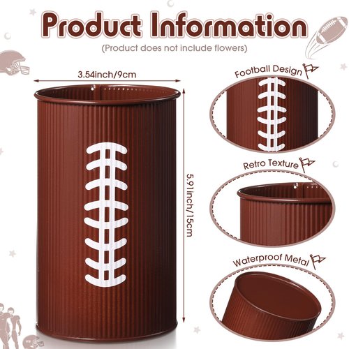 Domensi 3 Pcs Football Table Centerpiece Football Vases Decor Galvanized Metal Vases for Artificial Flowers Rugby Funny Pen Holder Utensil Holder Jars for Kitchen Home Rugby Party Decorations Gifts