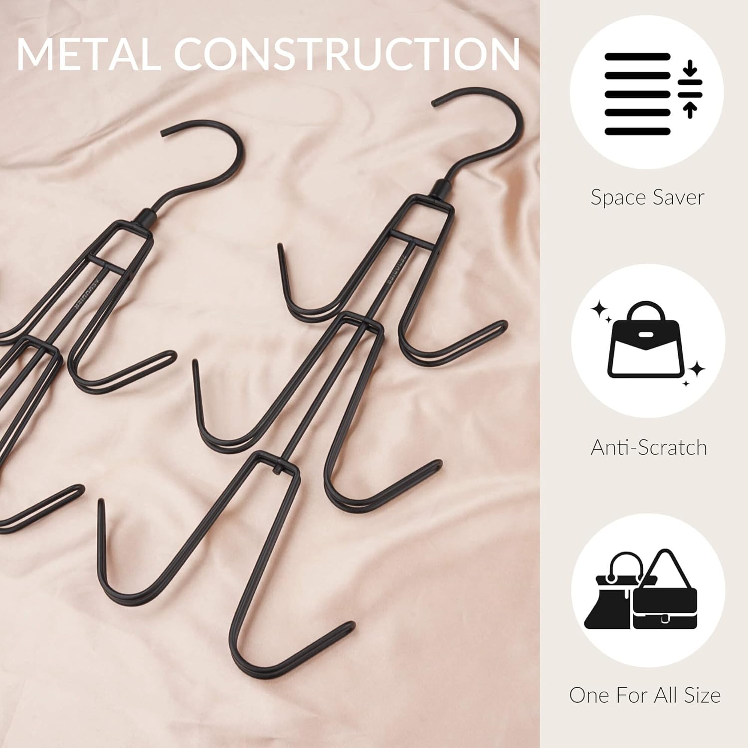 ZEDODIER Purse Organizer - Heavy-Duty Metal Hanging Hanger Holds Up to 12 Purses | Black, Space-Saving Design