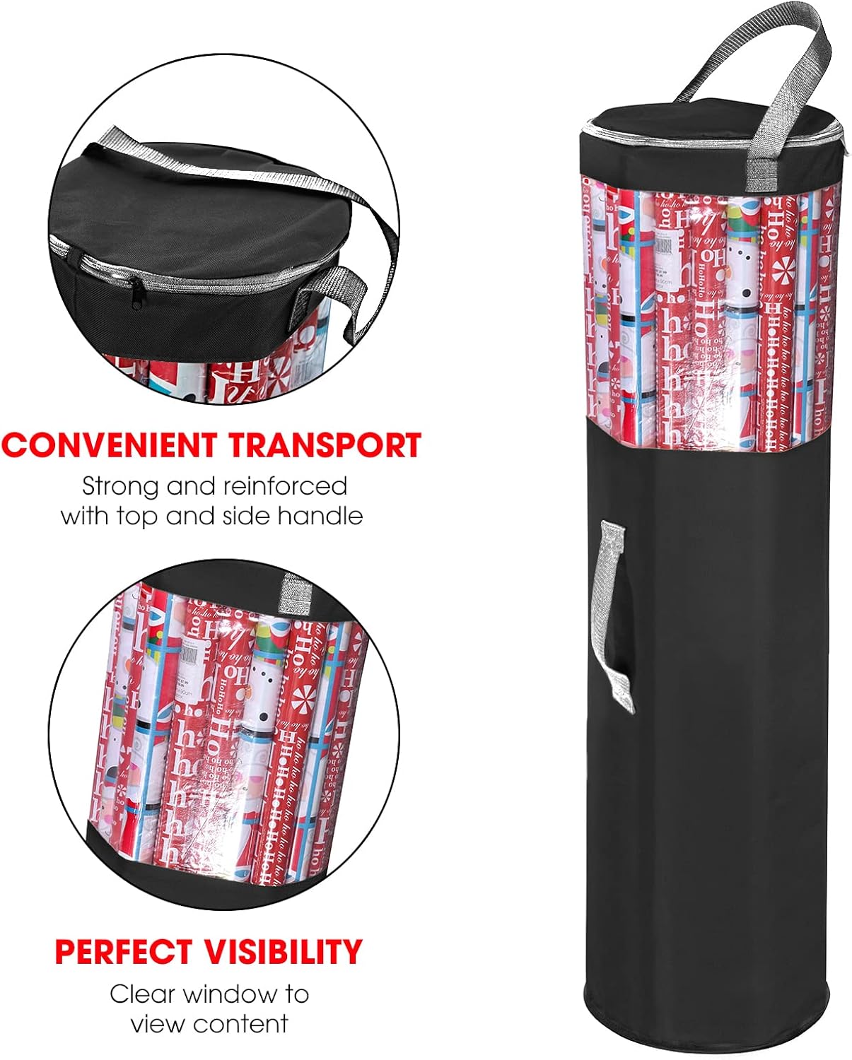 Primode Wrapping Paper Storage Bag - Durable 600D Oxford Organizer for Under Bed | 42” Length, Black