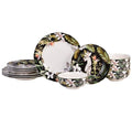 222 Fifth 12-Piece Porcelain Dinnerware Set for 4, Black & White Plates and Bowls Set with Tropical Floral Design, Glossy Ceramic Dish Set, Kitchen Tableware, Microwave & Dishwasher Safe, Borneo