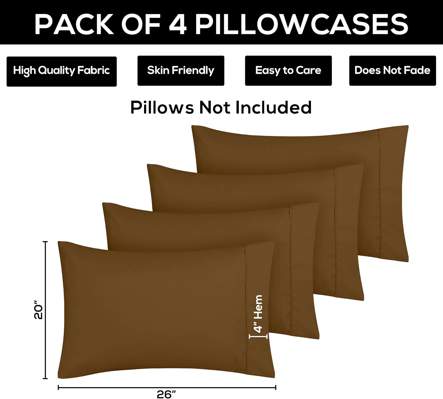 Utopia Bedding Standard Pillow Cases - Soft Brushed Microfiber - 4 Pack | Fade Resistant 20 x 26 Inches (Mocha)