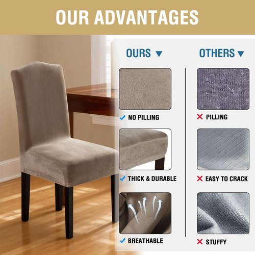 H.VERSAILTEX Dining Chair Covers - Stretch Velvet Slipcovers for Parson Chairs | Set of 4, Taupe
