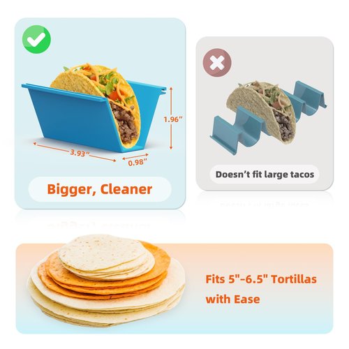 SanmChuf Microwave Safe Taco Holder Set of 6, Colorful Taco Holder Set 2 Sauce Cups, Connectable & Stackable Plastic Taco Stands, Microwave & Dishwasher Safe, Great for Family Meals & Taco Nights