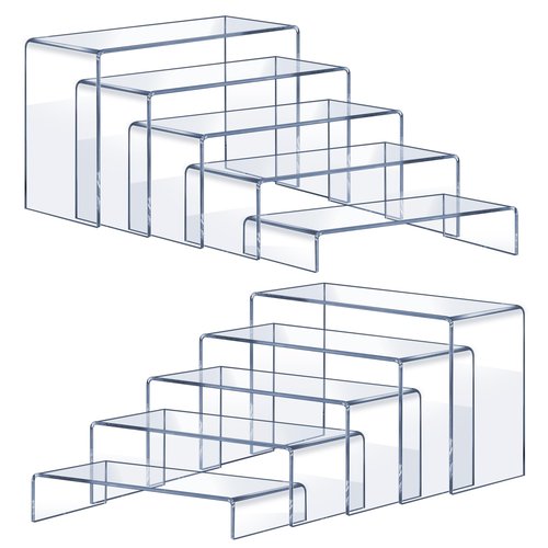 OVNTHYK Acrylic Risers 10 Pcs (2 Sets) – Large Display Risers, Clear Perfume Organizer Stands for Figures, Jewelry, Decorations, Cupcakes & Dessert Table Display