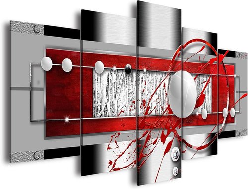 AWLXPHY Abstract Canvas Wall Art - Modern Red, Black & Grey Circle Design | 5-Piece Framed Set (60'' x 30'')