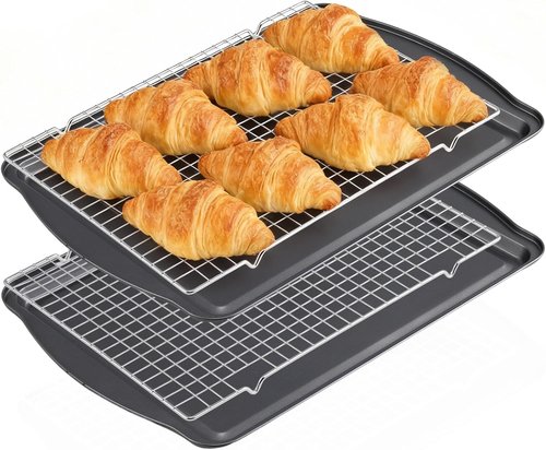 Carbon Steel Baking Sheet Set by [Brand Name] - Nonstick & Rust Resistant | Includes 2 Cooling Racks, 17 x 11 Inch