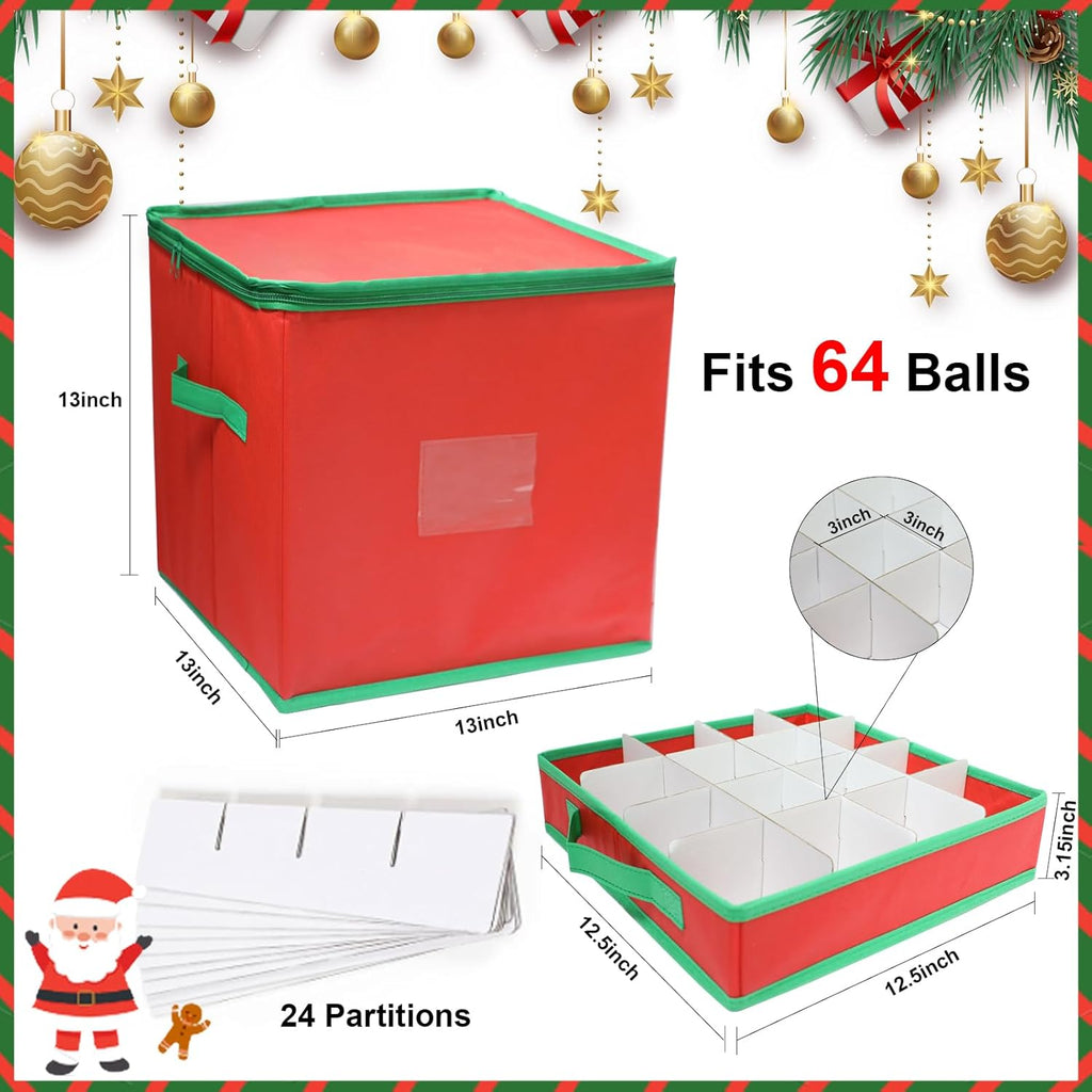 Regine Switzerland Christmas Ornament Storage Box - Holds Up To 64 Ornaments | Red Oxford Canvas With 4 Removable Trays