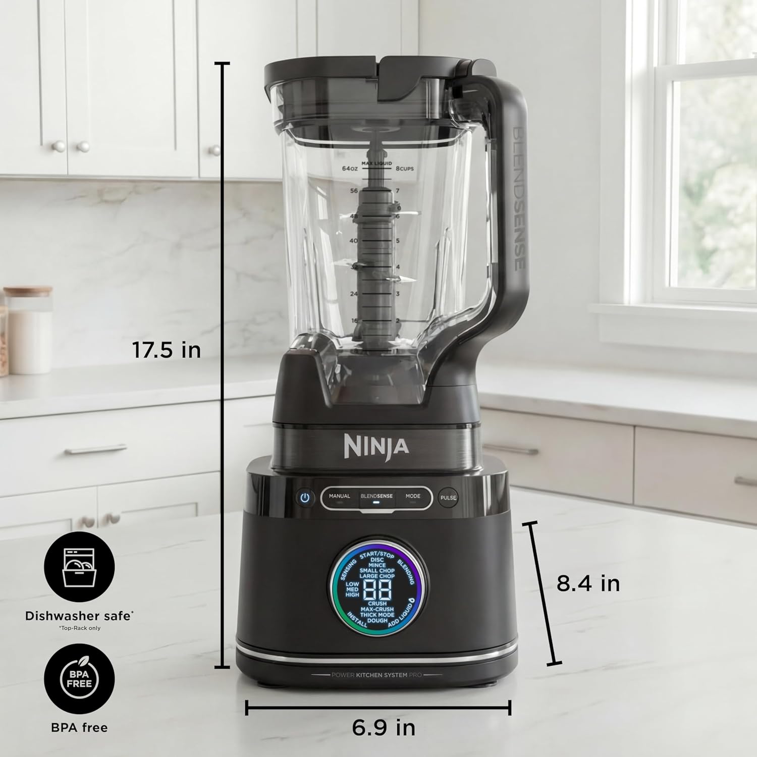 Ninja Kitchen System - All-in-One Food Processor & Blender with 8-Cup Bowl & 24 oz. To-Go Cup | 1800 Peak Watt | Black