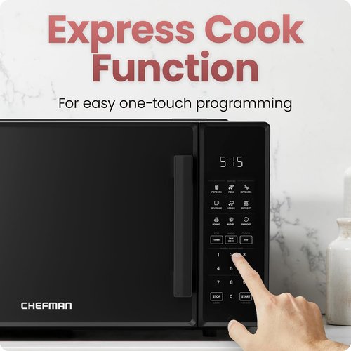 Chefman Microwave Oven - 1.1 Cu. Ft. Capacity, 1000 Watts, 10 Power Levels & Child Safety Lock - Black