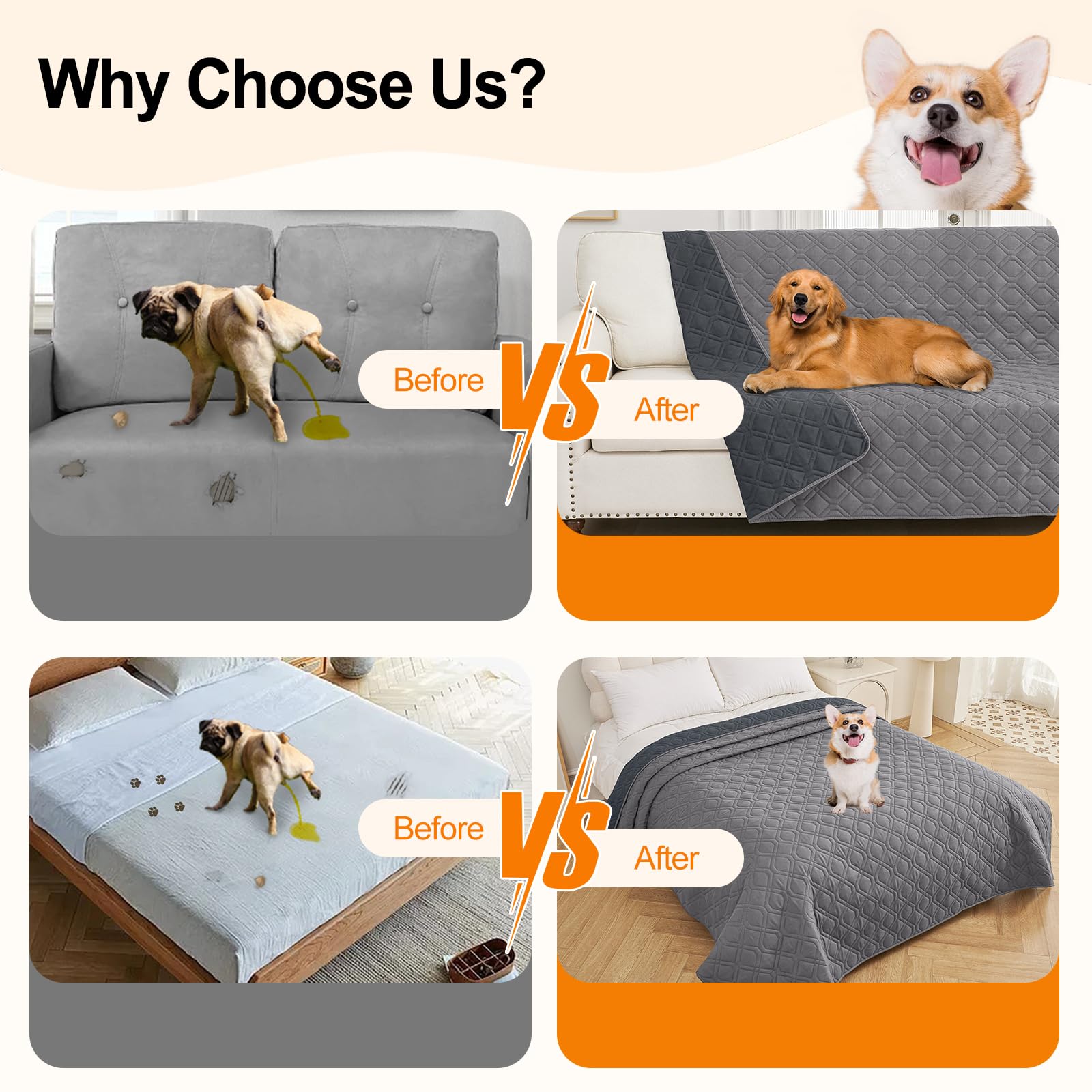 Smiry Reversible Waterproof Couch Covers for Sofa, Washable Dogs Pet Couch Covers for 3 Cushion Sofa Pet Friendly, Water Resistant Furniture Protector Slipcover, Geometric (30"x70", Grey/Dark Grey)