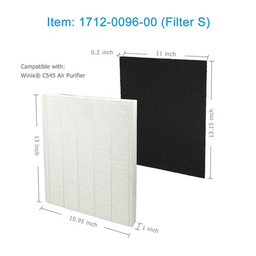 Flintar C545 Replacement Filter S, Made in TAIWAN, Compatible with Winix C545 Air Purifier, Compares to Winix S Filter 1712-0096-00, H13 Grade Air Filter + (4) Activated Carbon Filters