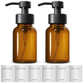 2 Pcs Amber Foaming Soap Dispenser Glass - 8.5 Oz Stylish Foam Pump Bottle for Bathroom or Kitchen Use - Compatible with Hand Wash, Dish Liquid, Shampoo and Gel | Non-Slip Bottom, 6 Label Stickers