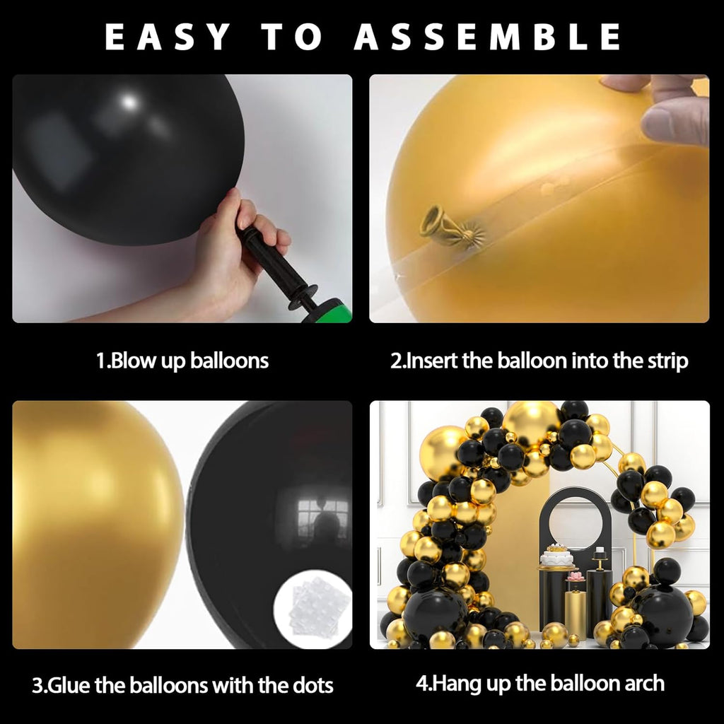 Skiennix Black and Gold Balloon Garland Arch Kit - 134pcs Metallic Balloons for Graduation, New Year & Birthday Celebrations