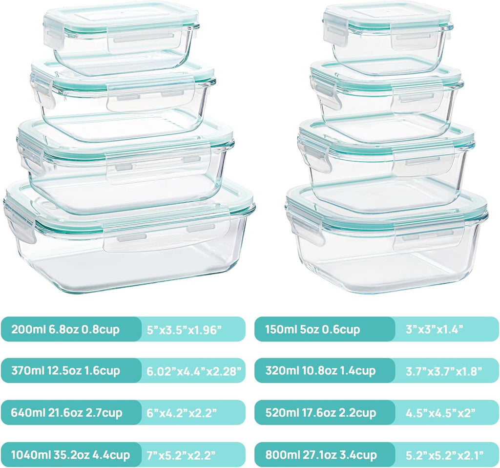 Vtopmart Glass Food Storage Containers - 8 Pack with Airtight Lids | BPA Free, Microwave & Oven Safe