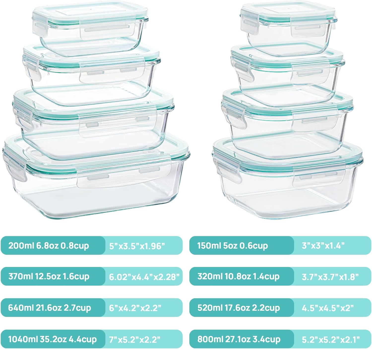 Vtopmart Glass Food Storage Containers - 8 Pack with Airtight Lids | BPA Free, Microwave & Oven Safe