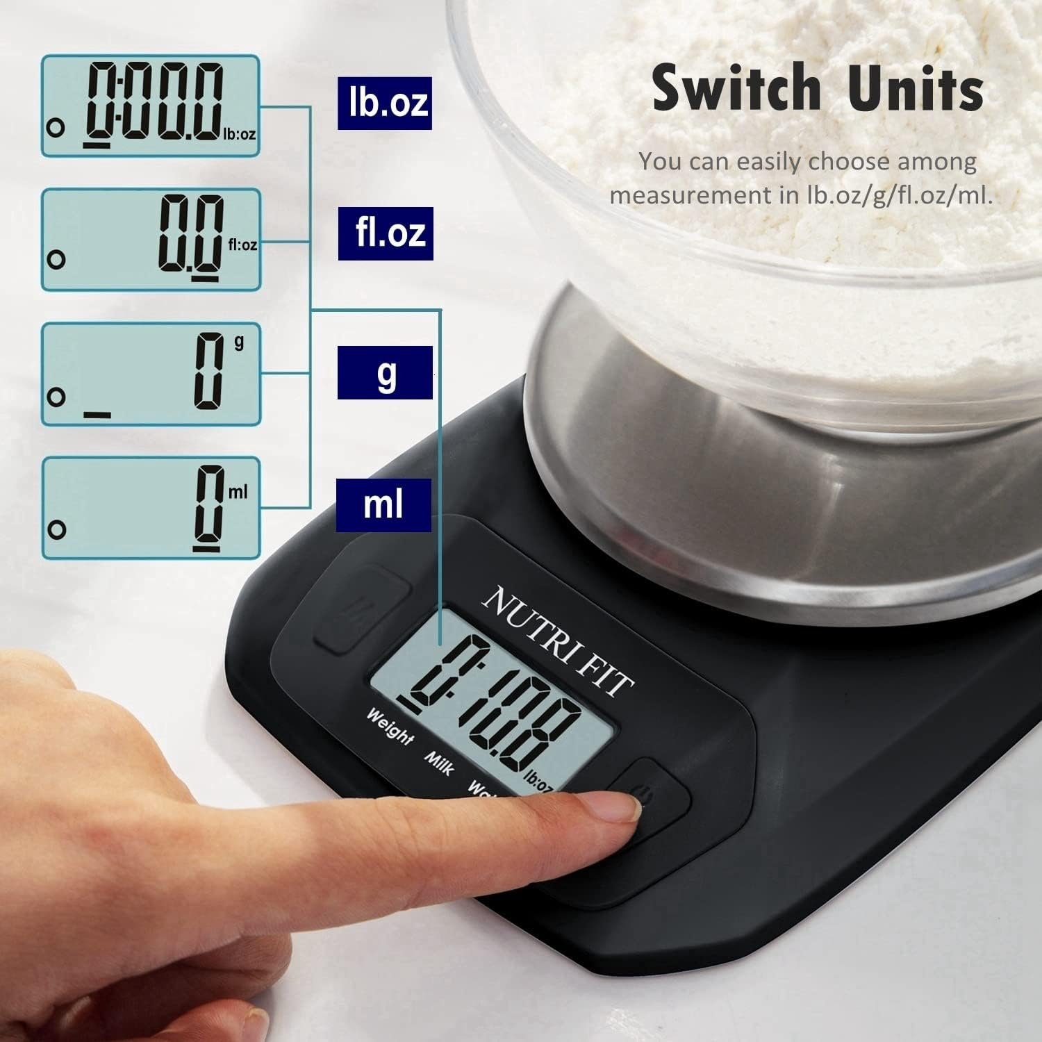 NUTRI FIT Digital Food Scale - Accurate Weight Measurement in Grams & OZ | Stainless Steel, Black