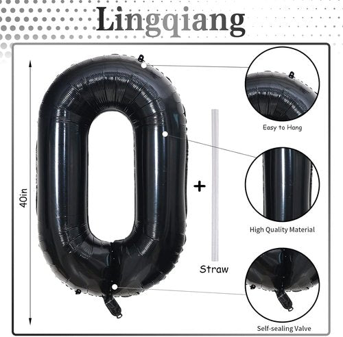 Black Number 0 Balloon by [Brand Name] - 40 Inch Large Foil Mylar Helium Balloon for Birthday & Celebration