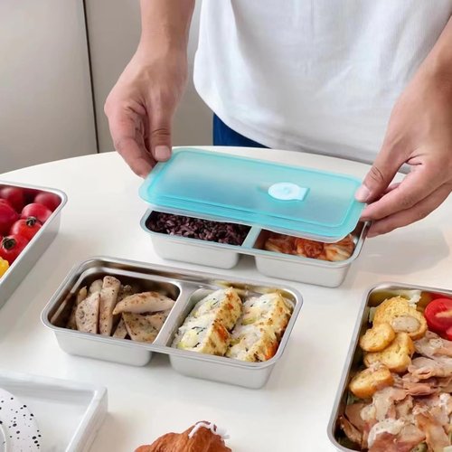 Grab and Go Snack Containers Reusable,Stainless Steel Double Compartment Snack Containers,Dishwasher- Reusable Condiment Container with Lids of Snacks,Dips,Travel and Outdoor Camping (1PCS)