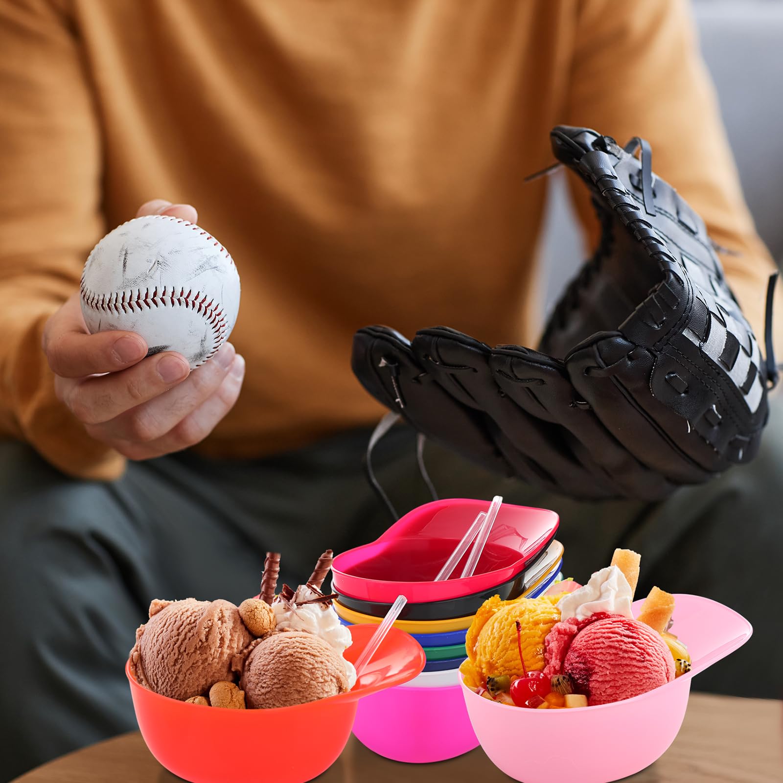 Honeydak 48 Pack Plastic Baseball Helmet Bowl with Spoons 8 oz Mini Ice Cream Dessert Baseball Cap Bowls Party Snack Cups for Birthday Party Decorations Supplies