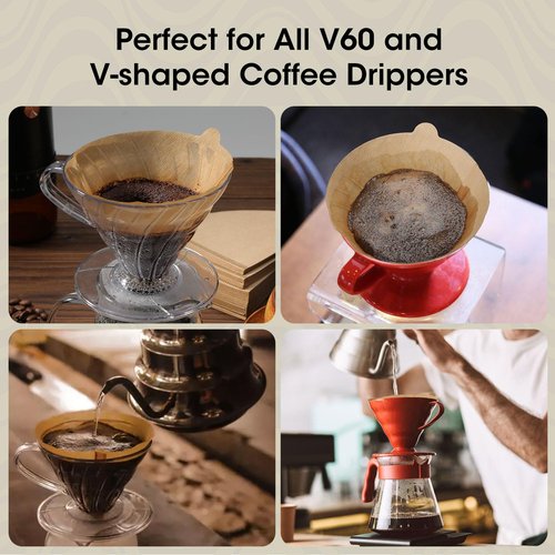 V60 Coffee Filters 02, ONIOU Unbleached Size 02 Cone Coffee Filters, 100 Count Natural Brown Pour Over Paper Filters for V60 & Others 1–4 Cup Coffee Dripper - Package May Vary