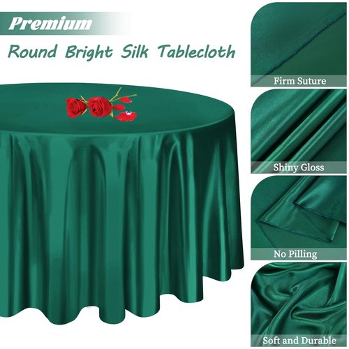 6 Pack 108 Inch Hunter Green Satin Tablecloth - Premium Bright Silky Round Tablecloth Overlay Smooth Fabric Table Cover, Table Decoration for Wedding Party Banquet Events Restaurant Kitchen Dining