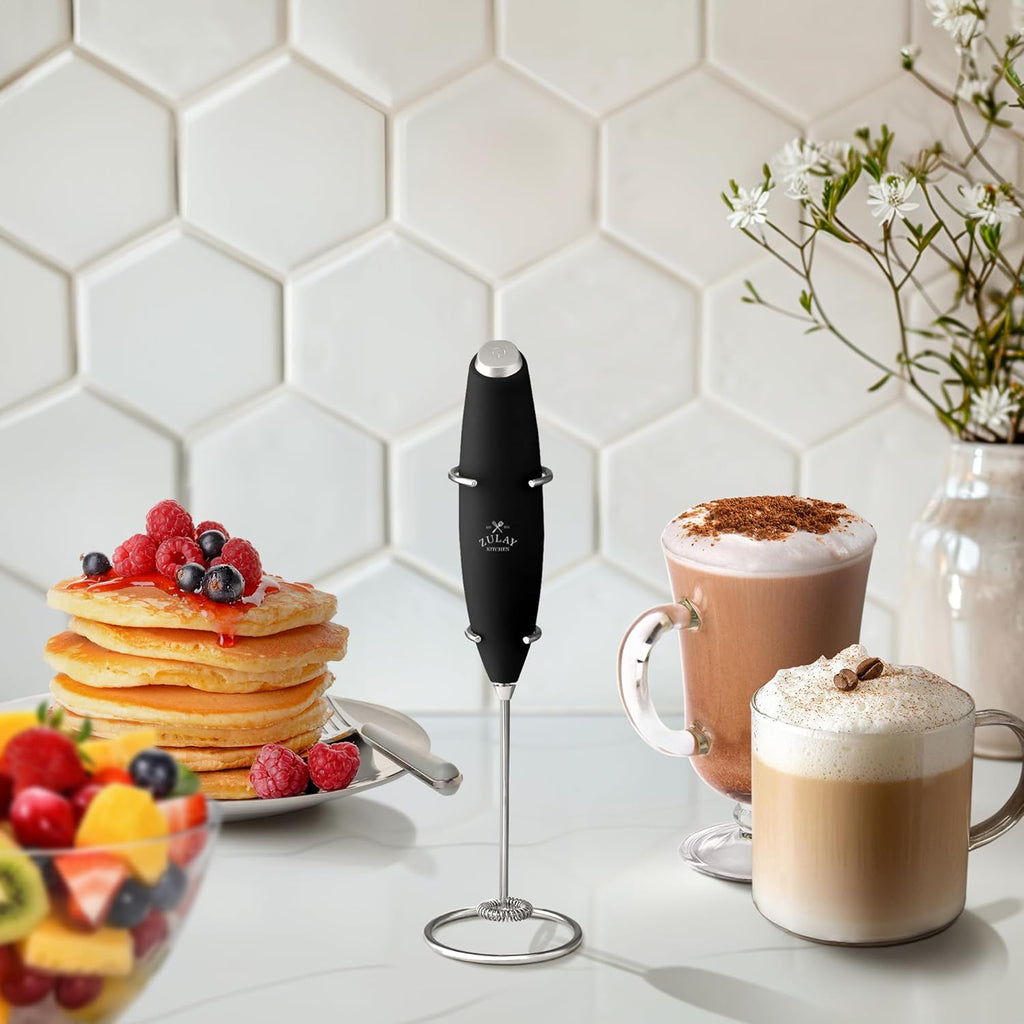 Zulay Kitchen Milk Frother Wand - Ultra-Fast Handheld Electric Whisk for Coffee & Lattes - Black