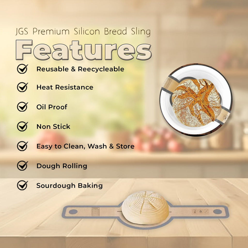 Silicone Bread Sling For Dutch Oven,Reusable Baking Mat,Sourdough Bread Baking Supplies,Non Stick & Easy to Clean Sheet Liner,Silicon Long Handle With Scraper For Sourdough,Oiling Brush,Pack of 5