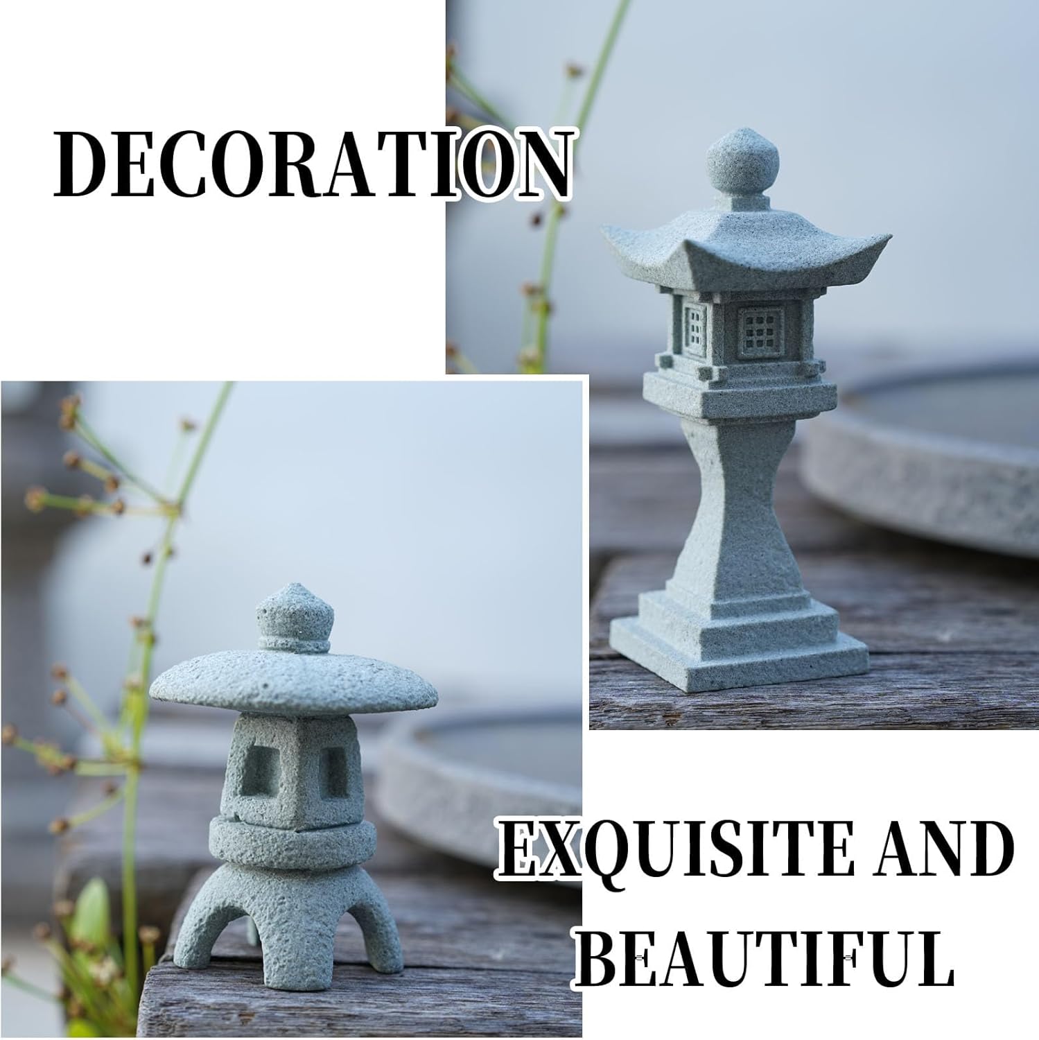 Saihisday Miniature Asian Decor - Japanese Lantern & Chinese Pagoda Statues for Fish Tank | 6pcs Set
