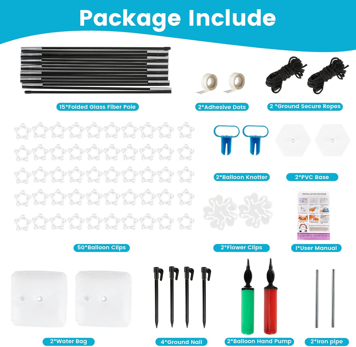 Voircoloria Balloon Arch Kit - 10ft Stand with Base & Pumps for Graduation, Wedding, & Party Decor