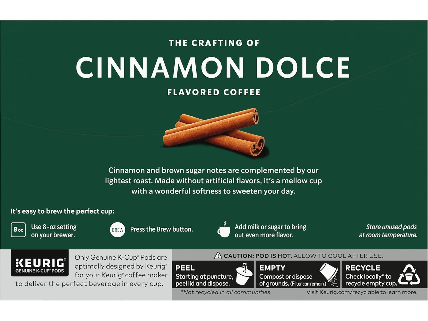 Starbucks K-Cup Pods - Cinnamon Dolce Flavored Coffee with Sweet Notes | 10 Pods Per Pack (Set of 4)