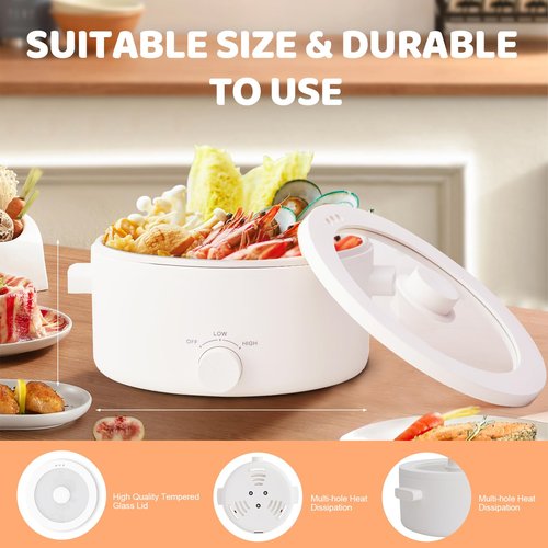 Olayks Hot Pot Electric, 3L Portable Electric Pot with Ceramic Non-stick Coating, Dual Power Multi-functional Romen Cooker for Steak, Pasta, Hot Pot, Ramen, Quick Heating and Overheat Protection