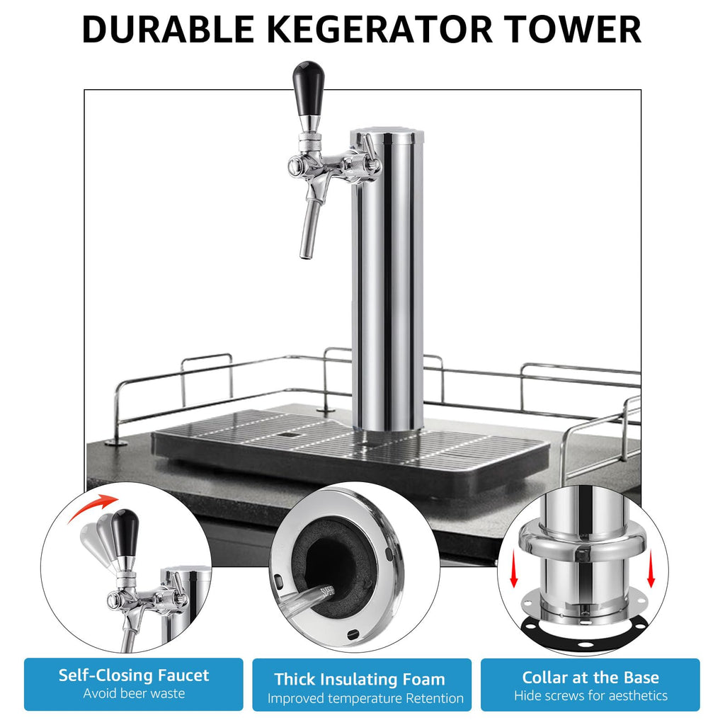 Adjustable Single Tap Tower Kegerator Tower, Draft Beer Tower Keg Tower with Kegerator Parts, Stainless Steel Core Pre-assembled Beer Line Beer Tower Dispenser for Homebrew