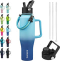 BJPKPK Insulated Water Bottle - 40oz Stainless Steel Tumbler with Straw Lid & Paracord Strap - Sky Color